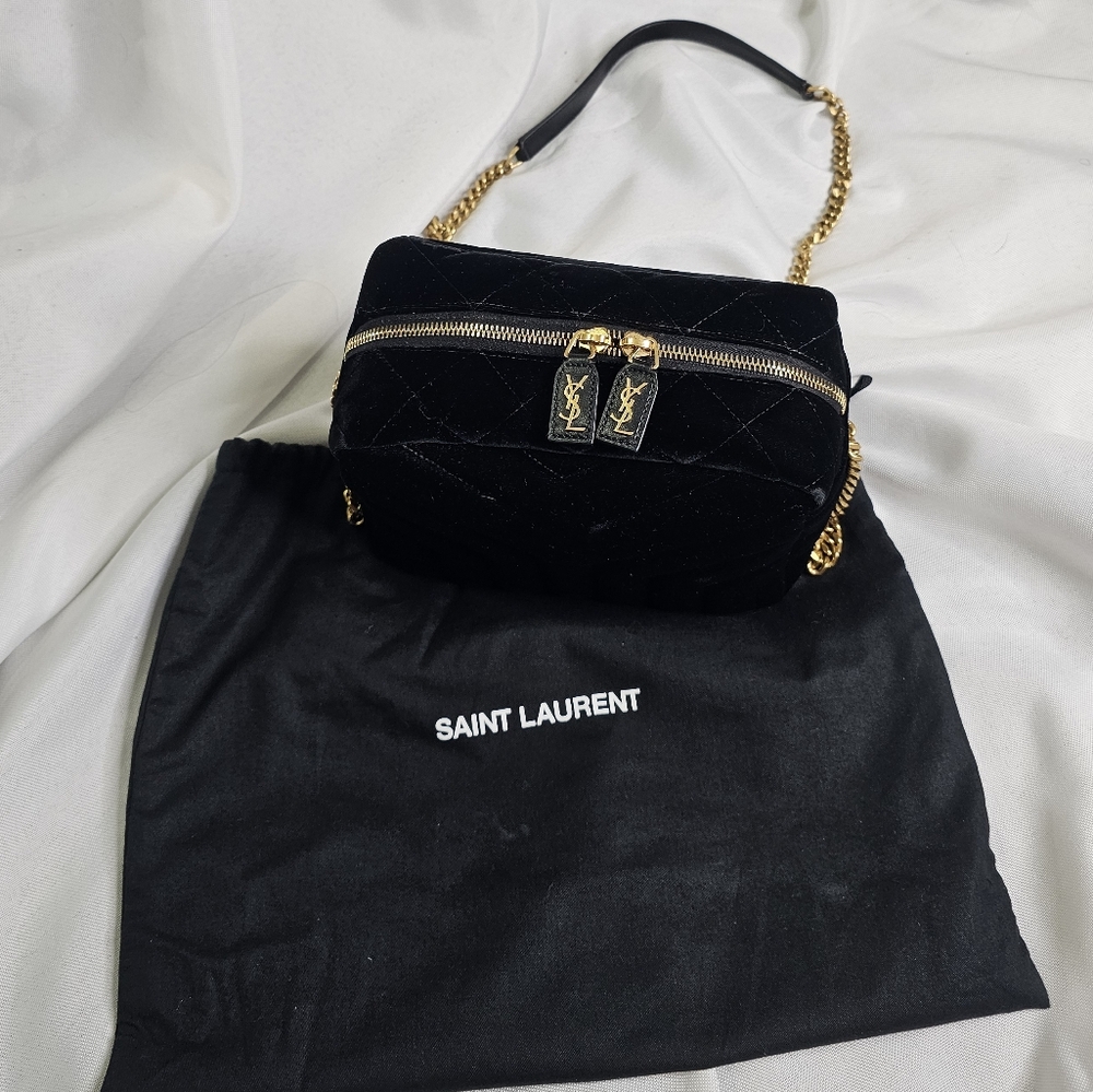 🔥100% Authentic Yves Saint Laurent🔥 Velvet Crossbody Bag with Gold Accents